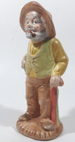 Vintage 1978 Old Man Holding Cane with Pipe In His Mouth 6" Tall Hand Painted Ceramic Figurine