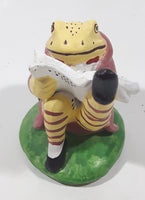 Frog in Suit Sitting Reading a Book 3 1/2" Tall Ceramic Figurine