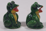 Vintage Green Frog Shaped 2" Tall Ceramic Salt and Pepper Shaker Set with Cork Bottoms Made in Japan