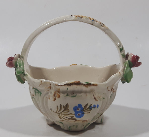 Vintage Basket with Flowers 5" Wide Hand Painted Ceramic Ornament