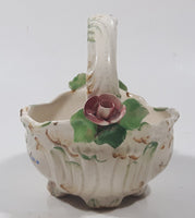 Vintage Basket with Flowers 5" Wide Hand Painted Ceramic Ornament