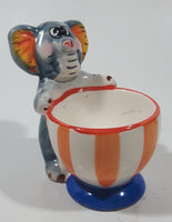 Elephant Holding Large Striped Popcorn Cup 3 1/4" Tall Hand Painted Ceramic Egg Cup