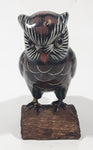 Vintage Owl On A Log 4" Tall Hand Painted Carved Wood Figurine