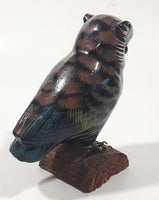 Vintage Owl On A Log 4" Tall Hand Painted Carved Wood Figurine