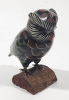 Vintage Owl On A Log 4" Tall Hand Painted Carved Wood Figurine