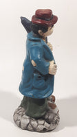 Vintage Hobo Man Holding Umbrella with Puppy Dog At His Feet 7" Tall Ceramic Figurine