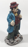 Vintage Hobo Man Holding Umbrella with Puppy Dog At His Feet 7" Tall Ceramic Figurine