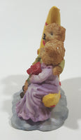 1990s Teddy Bear Couple Sitting On Crescent Moon 3 3/8" Tall Resin Figurine