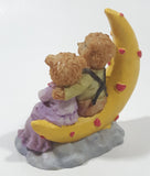 1990s Teddy Bear Couple Sitting On Crescent Moon 3 3/8" Tall Resin Figurine