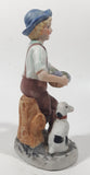 Vintage Man Holding Bowl of Grapes with Dog 6 1/2" Tall Porcelain Figurine