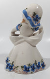 Vintage 1940s Delee Nina Art Pottery Girl In White Dress with Blue Flower 7" Tall Ceramic Tooth or Makeup Brush Holder Figurine