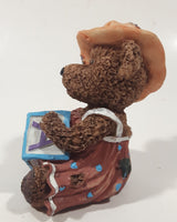 Brown Teddy Bear Holding Letter Block F A B 4 1/2" Tall Resin Figurine