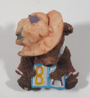 Brown Teddy Bear Holding Letter Block F A B 4 1/2" Tall Resin Figurine