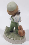 Vintage Cute Boy Holding Stick Bag with Puppy Dog 4" Tall Porcelain Figurine