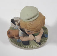 Vintage Cute Boy Holding Stick Bag with Puppy Dog 4" Tall Porcelain Figurine