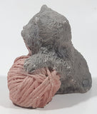 Vintage 1988 UDC Stone Critters Grey Cat Playing with Pink Yarn Ball  4" Wide Resin Figurine