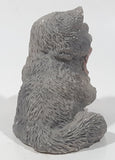 Vintage 1988 UDC Stone Critters Grey Cat Playing with Pink Yarn Ball  4" Wide Resin Figurine