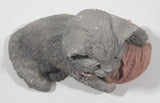 Vintage 1988 UDC Stone Critters Grey Cat Playing with Pink Yarn Ball  4" Wide Resin Figurine