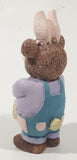 1997 Claire's Brown Teddy Bear in Easter Bunny Rabbit Costume 4" Tall Resin Figurine