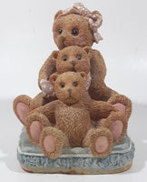 Three Brown Teddy Bears Sitting Together 5" Tall Heavy Resin Figurine