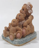 Three Brown Teddy Bears Sitting Together 5" Tall Heavy Resin Figurine
