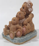 Three Brown Teddy Bears Sitting Together 5" Tall Heavy Resin Figurine