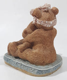 Three Brown Teddy Bears Sitting Together 5" Tall Heavy Resin Figurine