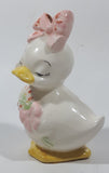White Duck with Pink Bow and Pink Flower Design 5" Tall Porcelain Figurine