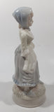 Vintage Sabre Fine Gifts Light Blue and Cream Woman in Bonnet Holding Flowers 8" Tall Ceramic Figurine