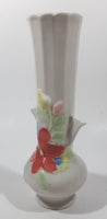 Vintage Red Flower Decor White Winged 8 1/2" Tall Porcelain Ceramic Bud Vase
