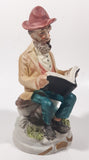 Vintage Man Wearing Hat Smoking Pipe Reading Book 6 1/2" Tall Porcelain Figurine