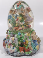 Easter Bunny Rabbit 6" Tall Resin Wind Up Musical Snow Globe