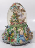 Easter Bunny Rabbit 6" Tall Resin Wind Up Musical Snow Globe