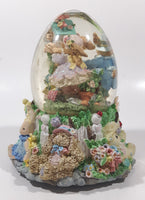 Easter Bunny Rabbit 6" Tall Resin Wind Up Musical Snow Globe