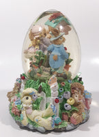 Easter Bunny Rabbit 6" Tall Resin Wind Up Musical Snow Globe