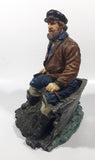 Captain on Rickety Boat Sitting In Busted Up Broken Life Raft Row Boat 9" Tall Weight Resin Figurine