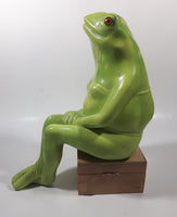 Poppy Pot Green Sitting Frog Shaped 10" Tall Ceramic Figurine