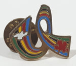 FISU International University Sports Federation Dove and Red Canadian Maple Leaf on Gold Tone Rainbow Ribbon Enamel Metal Lapel Pin