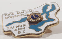 Vintage Lions Club Salmon Arm B.C. "Kids' Jam Can Bonspiel" Curling Themed 1" x 1 1/4" Enamel Metal Lapel Pin