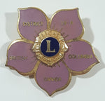 Vintage Lions Club British Columbia Canada District 19-A Purple Flower Themed 1 1/4" Enamel Metal Lapel Pin