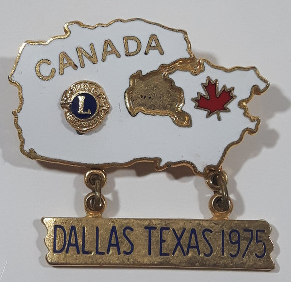 Vintage 1975 Lions Club Canada Shaped Dallas Texas 1 3/8" x 1 1/2" Enamel Metal Lapel Pin