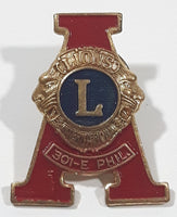 Vintage Lions Club International 301-E Phil. Philippines Letter A Shaped 7/8" x 1" Enamel Metal Lapel Pin