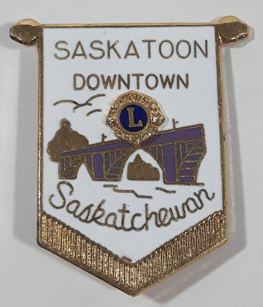 Vintage Lions Club Downtown Saskatoon Saskatchewan 1 3/8" x 1 5/8" Enamel Metal Lapel Pin