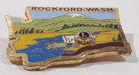 Vintage Lions Club Rockford Washington State Shaped 1" x 1 1/4" Enamel Metal Lapel Pin