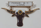 Vintage Lions Club Fernie B.C. Bar-B-Q Champs 1 1/2" x 2 1/4" Enamel Metal Lapel Pin