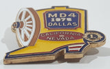 Vintage 1975 Lions Club MD4 Dallas California Nevada Wagon Wheel and Cowboy Boot Shaped 1 1/8" x 1 3/8" Enamel Metal Lapel Pin