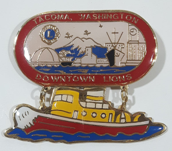 Vintage Lions Club Tacoma Washington Downtown Lions Ferry Boat Themed 1 3/4" x 2 1/8" Enamel Metal Lapel Pin