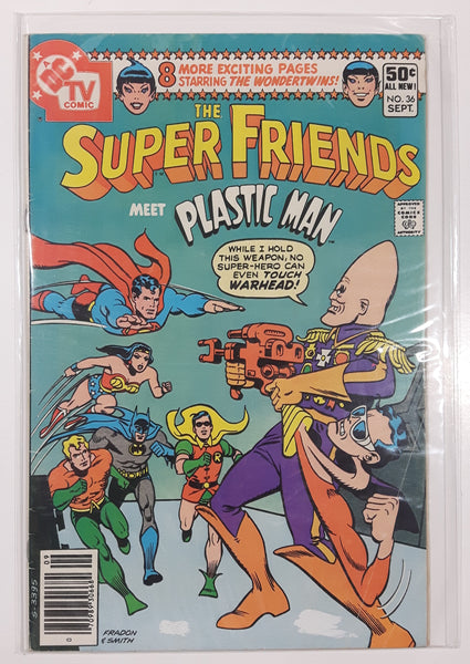Vintage September 1980 DC TV Comic The Super Friends Meet Plastic Man #36 50 Cent Comic Book On Board in Bag