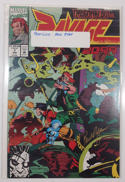 June 1993 Marvel Comics Dragonklaw vs. Ravage 2099 #7 Comic Book On Board in Bag Signed by Paul Ryan