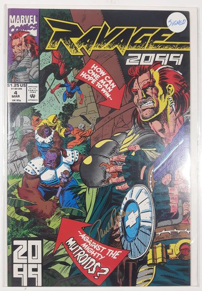 March 1993 Marvel Comics Ravage 2099 How Can One Man Hope To Win.. ..Against The Mighty Mutroids? #4 Comic Book On Board in Bag Signed by Paul Ryan